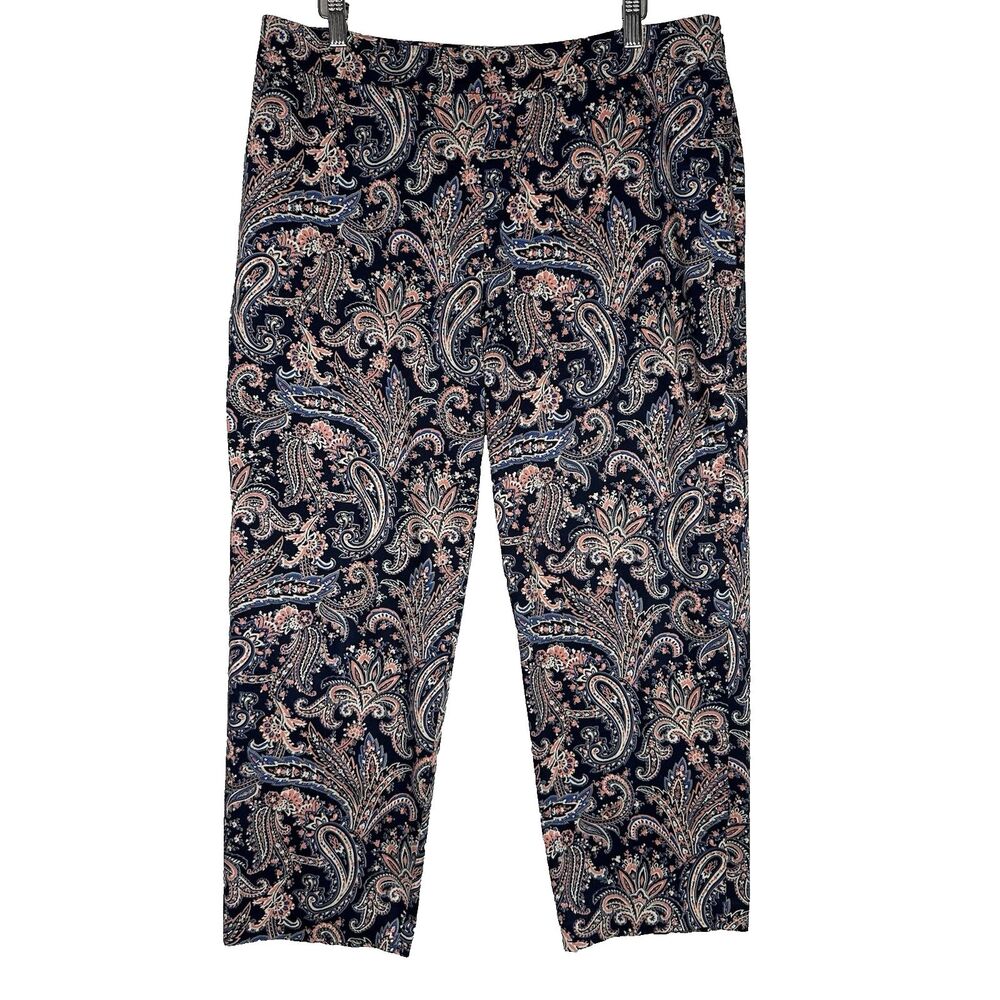 Pendleton Women’s Paisley Print Cotton Blend Ankle Pants Sz 14 Navy Coral Strech